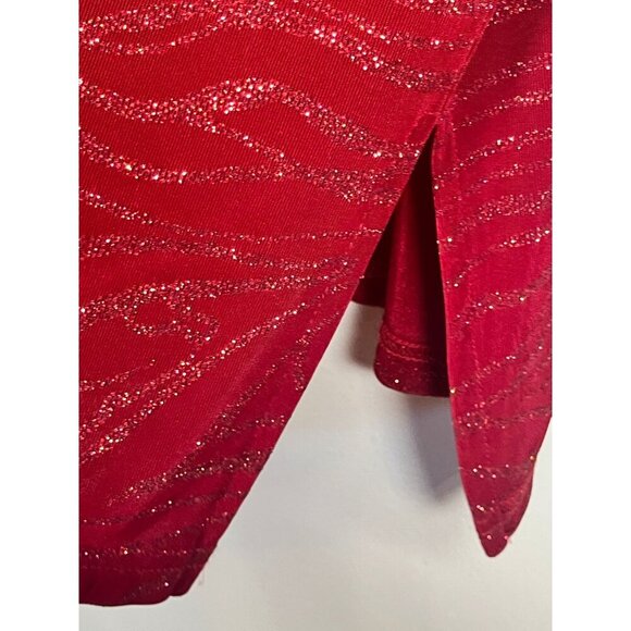 Retro Animal Print Glitter Sweater Cardigan Red L Festive Holiday Classic Chic - Picture 7 of 9